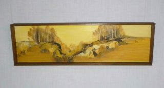 Vtg Mid Century Oil Painting Abstract Landscape Signed Koni 6.  5 " X20.  5 "