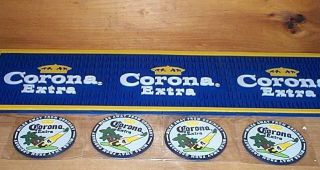 Corona Extra Beer Bar Rail Mat & Pub Bar Coasters Set