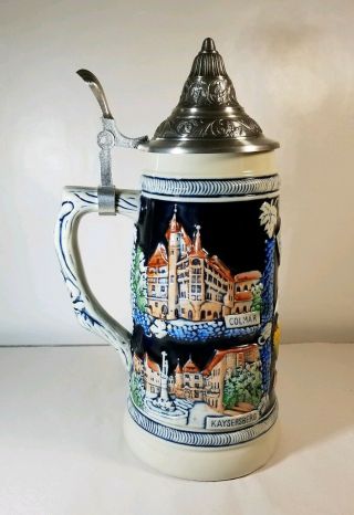 German Beer Stein Made In Germany With Pewter Lid Alsace France Places Souvenir