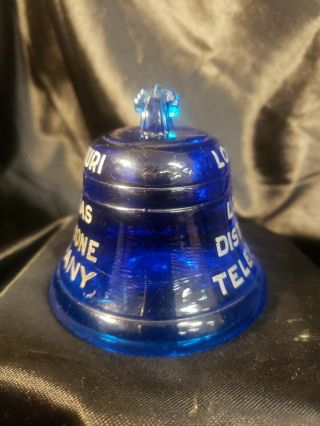 Vintage MISSOURI AND KANSAS TELEPHONE COMPANY Blue Glass Bell Paperweight 2
