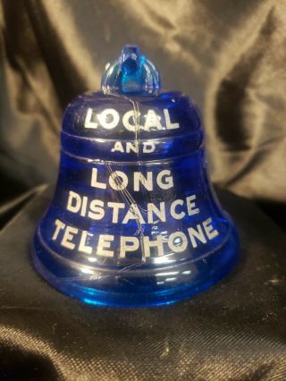 Vintage MISSOURI AND KANSAS TELEPHONE COMPANY Blue Glass Bell Paperweight 3