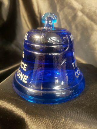 Vintage MISSOURI AND KANSAS TELEPHONE COMPANY Blue Glass Bell Paperweight 4