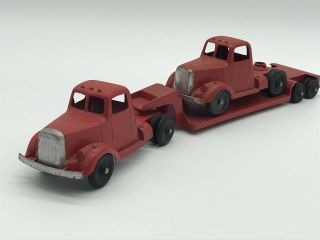 Vintage Tootsietoy Mack Cab With Lowboy Trailer And Second Cab - Minty