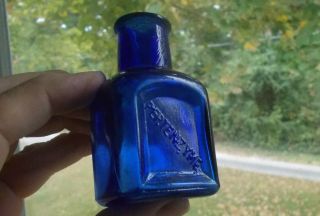 Peptenzyme Reed & Carnrick Jersey City Cobalt Blue Hand Blown 3 " Medicine Bottle