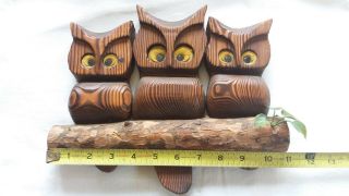 Vtg Owl On Branch Wall Decor Vintage Hand Crafted Wood Mid Century Folk Art
