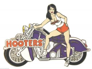 Hooters Sexy Black Hair Girl Purple & White Motorcycle / Bike / Biker Lapel Pin