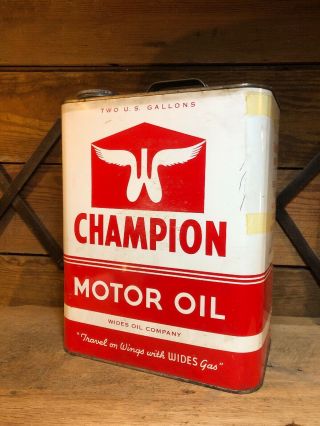 Champion Motor Oil Can Two Gallon Bottle Gas Pump Sign Shell Gulf Vintage Antiqu