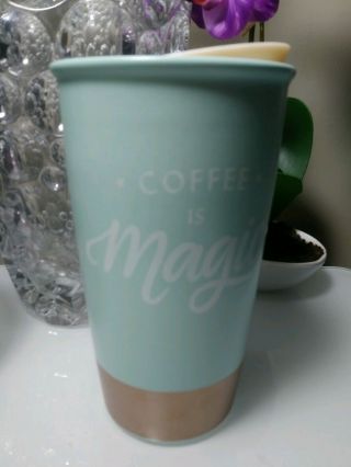 Starbucks Aqua Coffee Is Magic 12 Oz.  Ceramic Travel Coffee Mug Cup