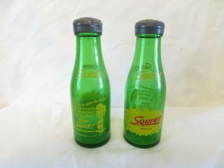 Vintage Glass Squirt Bottle Salt & Pepper Shakers Metal Caps
