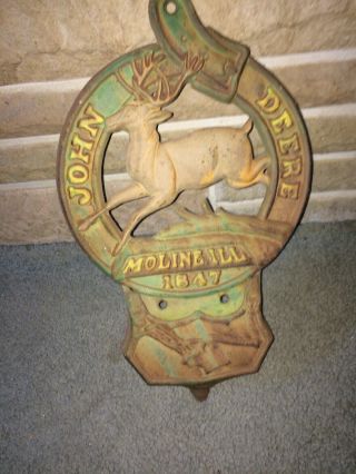 Vintage John Deere Unpainted Cast Iron Letter Holder Moline Illinois 1847 Patina