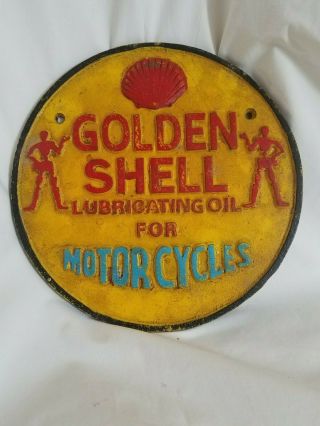 Vintage Cast Iron Golden Shell Oil Service Station Sign