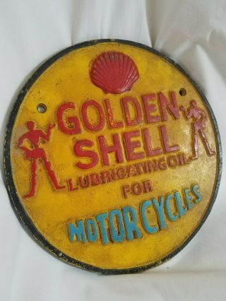 Vintage Cast Iron Golden Shell Oil Service Station Sign 2