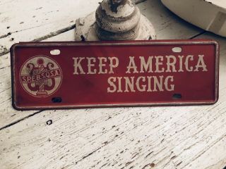 Antique Vintage “keep America Singing”embossed Red Barber Shop Sign Tin/metal