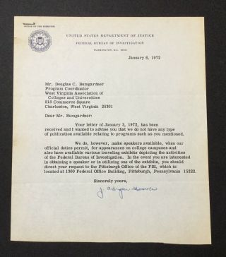 Rare Vintage J.  Edgar Hoover,  1972,  Signed Letter