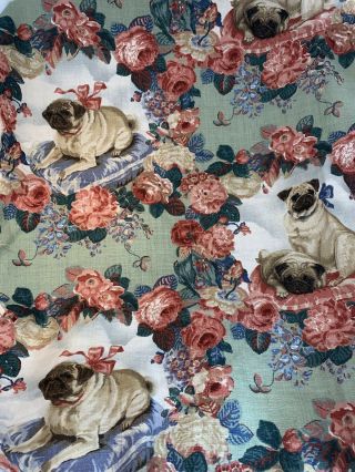 Pugs And Petals Floral Background Fabric Sitting Pug Leejofa Rare Unique