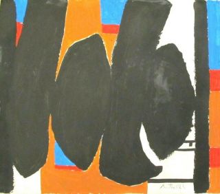 Vintage Abstract Canvas Signed Robert Motherwell,  Modern Art 20th Century