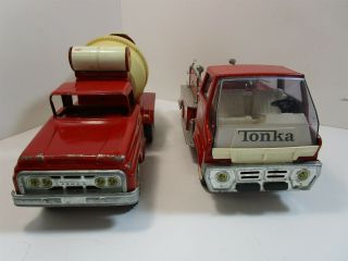 Vintage Tonka Pressed Steel & Plastic Cement Mixer Truck & Fire Engine Red