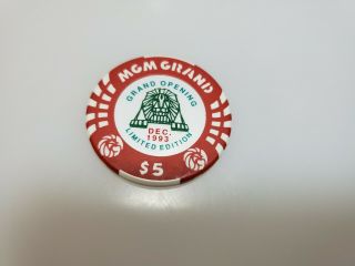 $5 Mgm Grand Casino Las Vegas Chip Grand Opening Dec 1993 Limited Edition