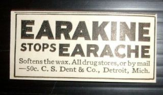1924 Earakine Earache Medicine Advertisement Detroit,  Michigan