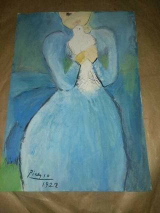 Pablo Picasso: Signed Oil Painting,  Vintage Art,  12x9 Inches (size),  Rare & Old