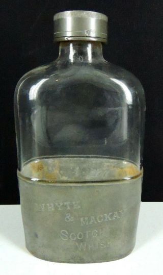 Flask - Glass & Pewter - Whyte & Mackay Scotch Whisky - Uk - Early 20th Century