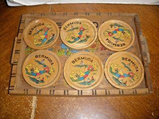 Vintage Wooden Bermuda Tray With 6 Matching Coasters 11 " X 7.  5 "