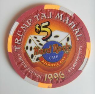 Hard Rock CafÉ Atlantic City Trump Taj Mahal $5 Casino Chip