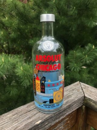 Absolut Vodka Chicago Limited Edition Empty Bottle Liquor Cool Colorful