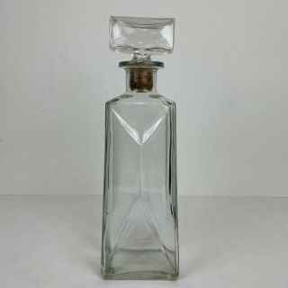 Rare Vintage Empty Liquor Bottle Clear Glass Beveled Decanter Corked Lid 11 1/2 "
