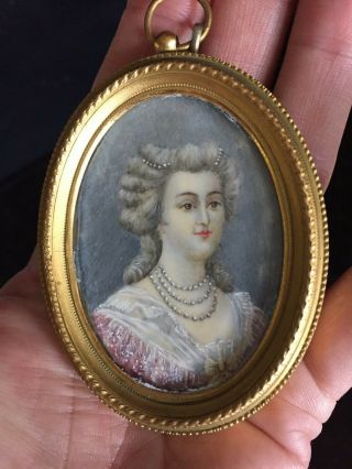 Very Old Fine French Antique Painted Portrait Miniature Marie Antoinette Period