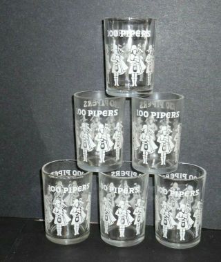 Vintage 100 Pipers Shot Glass Set Of 8