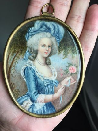 Fine French Antique Painted Portrait Miniature Marie Antoinette Vigée Lebrun