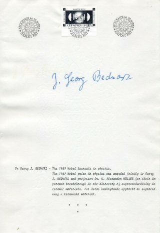 1987 Nobel Prize In Physics J Georg Bednorz Orig Autograph From 1987