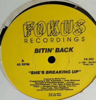 Bittin Back Shes Breaking Up 12 " Vinyl Very Rare Rave Hardcore Jungle