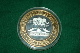 Circus Circus Reno Limited Edition $10 Gaming Token High Flyers.  999 Fine Silver