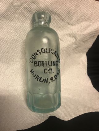 Antique Hutch Soda Bottle W/ Mug Bottom Consolidated Bottling Co.  Huron S.  D Rare