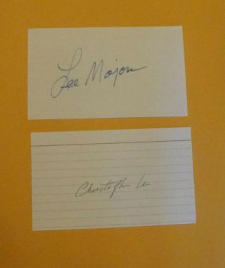 Christopher Lee Signed And Lee Majors Signed Index Card Autographs
