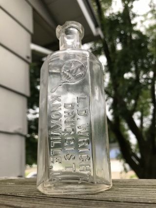 Knoxville,  Iowa 1890’s L.  D.  Wright Druggist Large Embossed Pharmacy Bottle