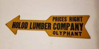 Vintage Nos 1950s Holod Lumber Company Metal Directional Arrow Sign Gas Oil Soda