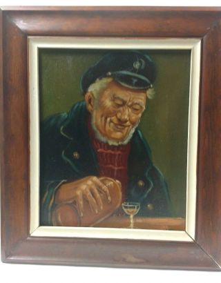 Oil Painting Nautical Old Fisherman Asian Boat Captain Signed H.  Tomas