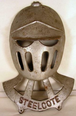 Vintage Steelcote Mfg.  Advertising Knights Amour Mask Helmet Steampunk Sign