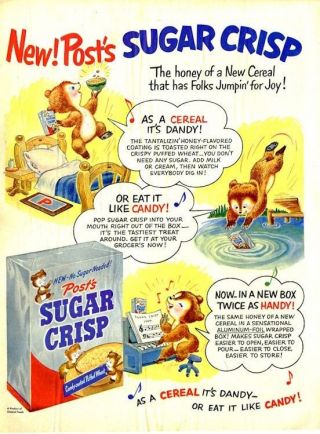 1951 Post Sugar Crisp Cereal Fun Comic Style Art Print Ad