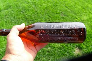 Rare Amber Glass U.  S.  Bottle John Fauser & Co.  San Francisco Bottle Applied Top