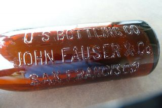 RARE AMBER GLASS U.  S.  BOTTLE JOHN FAUSER & Co.  SAN FRANCISCO BOTTLE Applied Top 2
