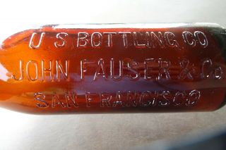 RARE AMBER GLASS U.  S.  BOTTLE JOHN FAUSER & Co.  SAN FRANCISCO BOTTLE Applied Top 8