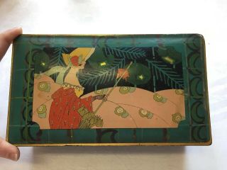 Vintage Art Deco Canco Candy Tin Metal Box Art Noveau Antique 2