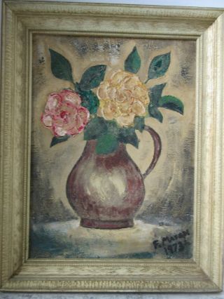 Vintage Retro Oil On Board Painting Jug With Flowers Signed F.  Mason 1973