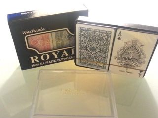 1 Set Double Decks Playing Cards Royal Brand Washable 100 Plastic,  2 Decks 2