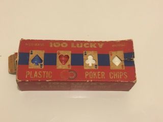 Vtg Lucky Plastic Poker Chips 100 Box 1.  5 