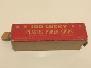 Vtg Lucky Plastic Poker Chips 100 Box 1.  5 